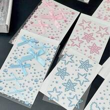 8 Styles Wholesale Cute Mini Butterfly, Heart, Star Shaped Rhinestone Stickers, Suitable For Decorating Scrapbooks, Notebooks, Phone Cases, Face, Strong Adhesiveness, Pink & Blue Color Scheme - Multicolor - View 7