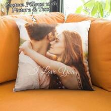 Taie d'oreiller personnalisée esthétique pour la maison avec photo et texte DIY, motif de couple, conçue avec votre photo et celle de votre être cher. Insert d'oreiller non inclus. Parfait pour la maison, la fête des mères, la fête des pères, Thanksgiving, la fête des enseignants, la Saint-Valentin, le mariage, l'anniversaire, ou comme taie d'oreiller imprimée personnalisée sur un seul côté. Convient comme cadeau pour la famille, les êtres chers, les amis, ou vous-même. - Multicolore - Voir 12