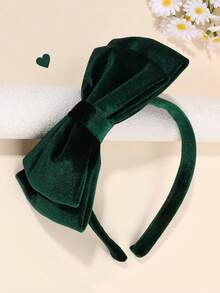 1 szt. Ciemnozielona opaska na głowę z kokardą dla dziewcząt w jednolitym kolorze aksamitna opaska na włosy z kokardą Elegancka bordowa kokarda na głowę Jesienno-zimowa kokarda Akcesoria do włosów dla nastolatków