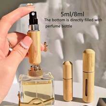 1/2PCS Perfume Bottling At The Bottom Part Of The Bamboo Shell Directly Fills Perfume Bottles, Refillable Mini Perfume Sample Bottle Perfume Container Travel Mist Spray, Used For Cosmetics Essential Oil, Spray Bottle 5ml 8ml Small Empty Bottle - Wood Color - View 2