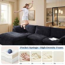 166 Inch Oversized Cloud Couch Sectional, Modern No-Assembly Modular Sofa With 83.5 Inch Deep Chaise, Spacious Cloud-Style Sectional For Living Room, Black - 黑色 - 查看 7