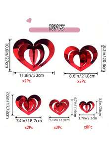 32pcs 3D Heart Pendant Decor, Anniversary Backdrop, Giant Heart Pendant For Wedding Room, Wedding Ceremony, Wedding Party, Valentine's Day Decor, Valentine's Gift, Restaurant, Hotel, Bedroom, Living Room - Red - View 9