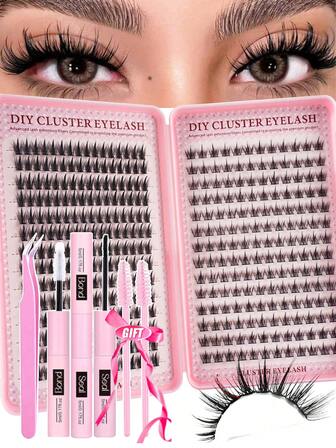 448/180/140Pcs Lash Extension Kit, DIY Lash Extension Kit, (8-16mm) Individual Lashes Clusters Kit CC Curl Eyelash Extension Kit With Bond And Seal And Lash Applicator Tool, Lashes Kit For Daily Use, Party, Travel, Or As A Gift For Your Family And Friends, Lash Clusters, Lash Glue,Colle False Eyelashes Duo,Makeup Lash Clusters Kit,Lashes,Eyelashes,Fake Lashes