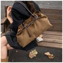 Leather Suede Matte Retro Design Tote Bag For Workwear, High-End, Daily Single Shoulder Bag For Women - 棕色 - 查看 1