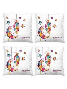 1/4pcs Moon Print Square Throw Pillow Cover, Ramadan Pumpkin Pattern Pillow Sham (Pillow Insert Not Included), Soft Fabric, Home Decor For Living Room, Bedroom, Sofa, Car, All Season, Back To School, Holiday Gift - Multicolor - View 12