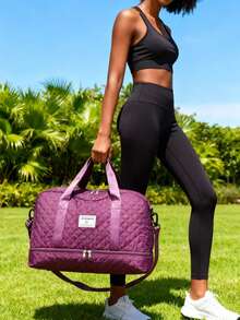 New Quilted Travel Gym Bag - Lightweight & Water Resistant, Large Capacity Carry On Duffle, Multi-Functional Overnight Weekender Tote With Shoulder Strap For Women Men, Ideal For Travel, Sports, Daily Use - 紫羅蘭色 - 查看 1