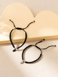 2st handgjorda magnetiska hjärtformade justerbara pararmband i svart, lämpliga som presenter till alla hjärtans dag, vänner etc. - Svart - Visa 6