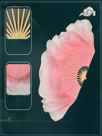 1 pieza Abanico de seda para danza, adecuado para el baile clásico Ombre Pink Jiazhou Yangge de doble cara, esencial para actividades al aire libre, festivales, actuaciones y baile