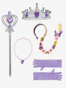 Girls Christmas Costumes, Light Up Princess Dress, Kids Party Dress, Syncs With Music, App Remote Control, For Halloween Cosplay Costume, With Crown, Magic Wand, Wig, Gloves, Necklace (Battery Not Included) - Lilac Purple - View 8