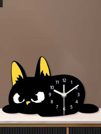 1个创意卡通猫桌面时钟，家居装饰时钟，静音挂钟，无滴答声，适用于客厅、卧室、办公室、厨房等场所。圣诞节、乔迁之喜、生日礼物。