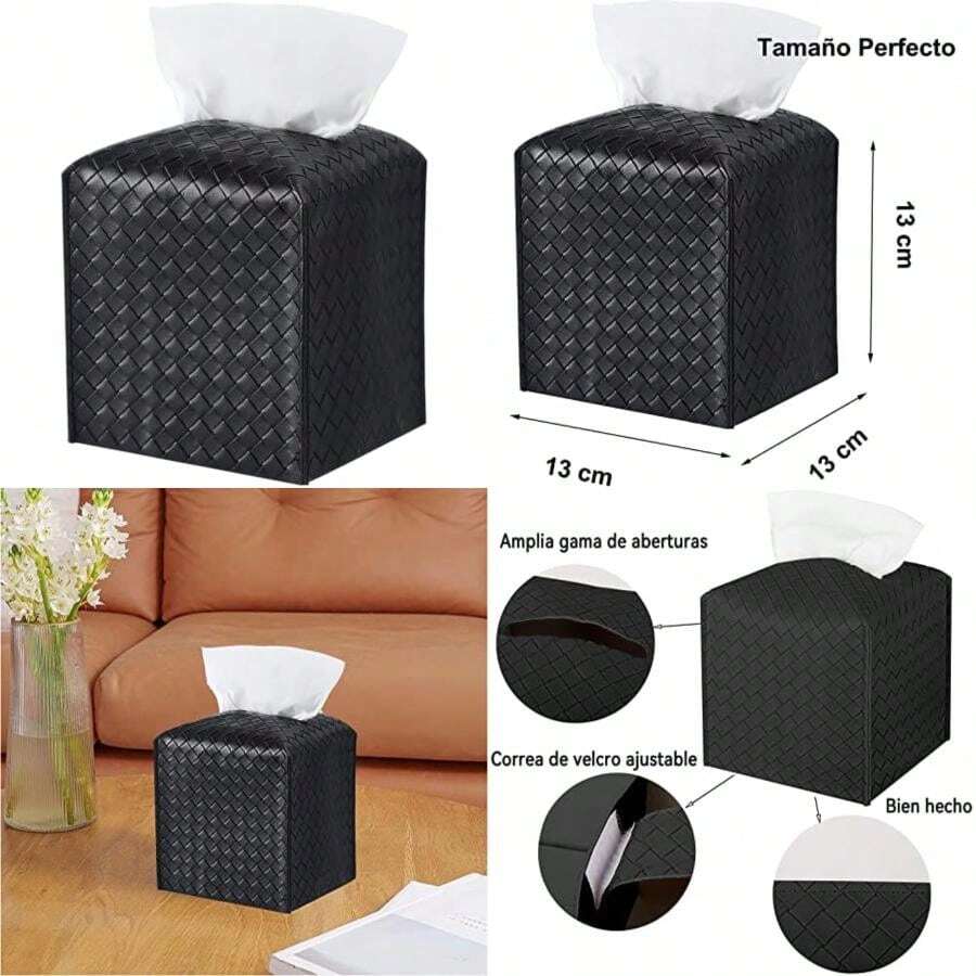 Caja de Pañuelos Cuero PU, Dispensador de Toallas Papel, Dispensador de Toallitas Sanitas, Caja Almacenamiento Pañueloscon para Dormitorio del BañO de la Oficina en el Hogar Cocina ()(Negro) - Multicolor - Ver 1