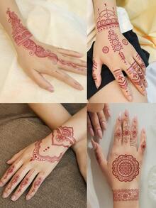 10 Sheets Body Art Temporary Tattoos For Women, Sexy Red Henna Tattoo Stickers, Waterproof Fake Tattoos, Lasting 2-5 Days, Can Be Used On Fingers, Arms, Neck, Shoulders, Waist, Legs And Back, Suitable For Holidays, Parties, Music Festivals And Gifts.