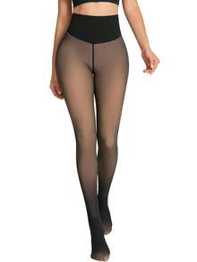 A Women's Seamless Lined Tight Pants With Added Insulation. A Faux See-Through Warm Base Pant With A New Design For Lifting The Abdomen And Enhancing The Buttocks. Suitable For Winter. Warm, Comfortable And Tummy-Controlling. - 黑透膚 - 查看 2