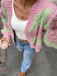 Ladies' Solid Color Jacquard Knitted Cardigan, Casual Autumn/Winter