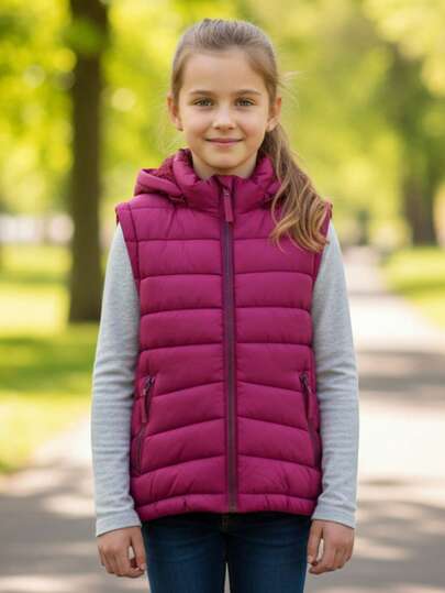  Little Big City Chaleco acolchado para niña con capucha, moda infantil moderna y cómoda para invierno o entretiempo, ideal para regalar, prenda ligera tipo puffer casual urbana, ropa juvenil versátil para escuela, paseos o uso diario, disponible en varios colores de temporada