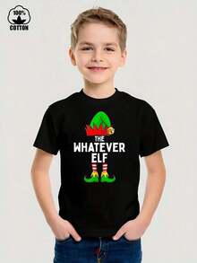 Camiseta Divertida de la Serie de Navidad para Niños, 100% Algodón, Tejido Cómodo, Color Negro - Negro-2 - Ver 2