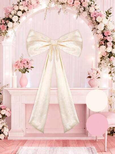 1pc Giant Beige/Pink Bow Decoration, Girl Themed Big Bows Decorative, Multipurpose Bow Wall Decor For Wedding Engagement Bachelorette Baby Shower Birthday Party, Valentine's Day Background Decoration.