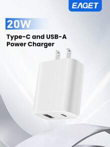EAGET 20W USB C 快速充电器 1 件/2 件/3 件装超高速充电器兼容 、iPad、平板电脑 - 通用兼容性适用于旅行、办公室、宿舍和家庭多端口、适配器快速充电 - 白色 - 查看 2