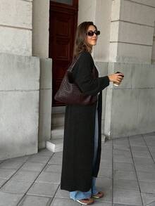 Women's New Simple Versatile Commute Daily Knit Cardigan, Long Length - Black - View 6