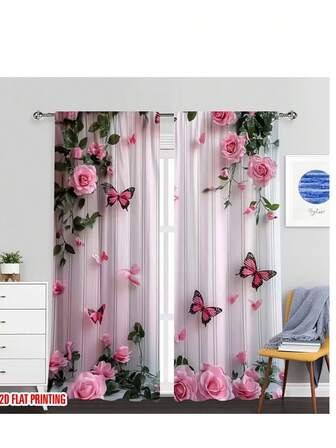 2 件，鲜艳的向日葵蝴蝶图案，3D 数码印花，常用于客厅、卧室、阳台和书房，营造动感而温馨的氛围