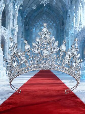 1件奢华金色新娘皇冠头饰，适用于婚礼、生日派对、摄影