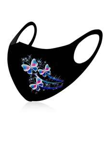 1个可爱蝴蝶印花儿童日常佩戴、圣诞派对、舞会口罩，可爱弹力布口罩，时尚高端优雅口罩，适合女孩和年龄较大的儿童 - 彩色 - 查看 6