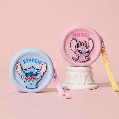  Monedero de silicona de la serie Stitch de Miniso (Ángel, Rosa), suave y ligero, regalo de fiesta de vacaciones, mini billetera