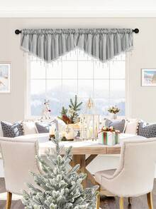 1 pieza Cenefa corta con cuentas en forma de V de color gris plateado, cortina de estilo europeo minimalista, adecuada para decoración de ventanas de sala de estar, dormitorio y puerta - Plateado - Ver 6