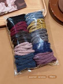 50pcs/Set Elastic Durable Hair Ties Korean Style Colorful Hairbands Hair Accessories - Multicolor - View 5
