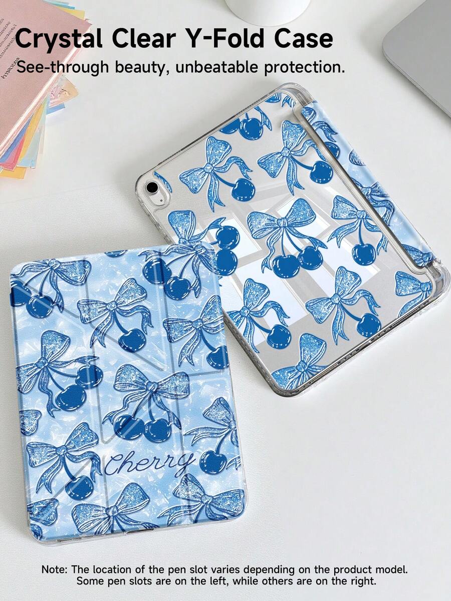 玫瑰蝴蝶结樱桃双面亚克力水晶保护壳，兼容 iPad 10 代、iPad 10.2/iPad Mini 6/iPad Mini 7/9.7、Galaxy Tab A8 8.7、3+Y 可折叠防弯折设计，兼容 Kindle Paperwhite 12 代（2024 年款），硅胶加固边角，自动唤醒/睡眠功能，节日送礼佳品