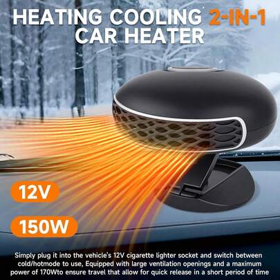 12V Portable Car Heater And Defroster, Fast Heating And Cooling Fan, Plug-In Car Heater, Windshield Defroster, 360° Rotatable Car Heater, Suitable For Sedans, SUVs And RVs