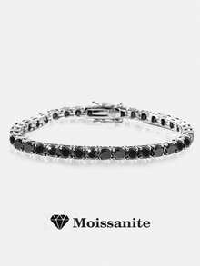 1 pieza Pulsera de tenis de plata de ley 925 con diamante Moissanite de 4 garras de 3 mm de alta calidad, totalmente enjoyada, de lujo, de alta gama, joyería exquisita, joyería de moda, regalo de boda y compromiso para novias - Negro - Ver 8