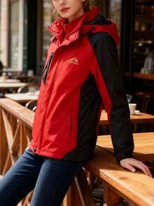 New Autumn/Winter Women's 3-In-1 Windproof Jacket With Hood, Warmth, Windproof, Multiple Pockets, Casual Outdoor Sports Jacket - Đỏ - Xem 5