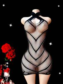 4 piezas Vestido de mujer con diseño hueco, lencería sexy de red para noche romántica