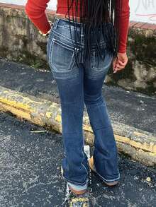 Quần jeans ống loe dáng ôm thời trang và thanh lịch dành cho nữ, thích hợp mặc thường ngày vào mùa xuân. - Rửa tối - Xem 3