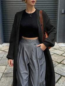 FOR BEAUTY Solid Autumn And Winter New Loose Leisure Commuting Sweater Women's Simple And Fashionable Knitted Cardigan Long Coat Christmas Top Slouchy New Year