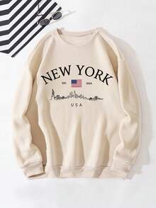 Áo nỉ nam Zrgoth kiểu dáng thường ngày, in họa tiết phong cách đường phố New York, cổ tròn. - Màu be - Xem 4