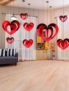 32pcs 3D Heart Pendant Decor, Anniversary Backdrop, Giant Heart Pendant For Wedding Room, Wedding Ceremony, Wedding Party, Valentine's Day Decor, Valentine's Gift, Restaurant, Hotel, Bedroom, Living Room - Red - View 1