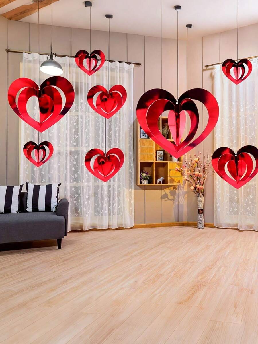 32pcs 3D Heart Pendant Decor, Anniversary Backdrop, Giant Heart Pendant For Wedding Room, Wedding Ceremony, Wedding Party, Valentine's Day Decor, Valentine's Gift, Restaurant, Hotel, Bedroom, Living Room - Red - View 1