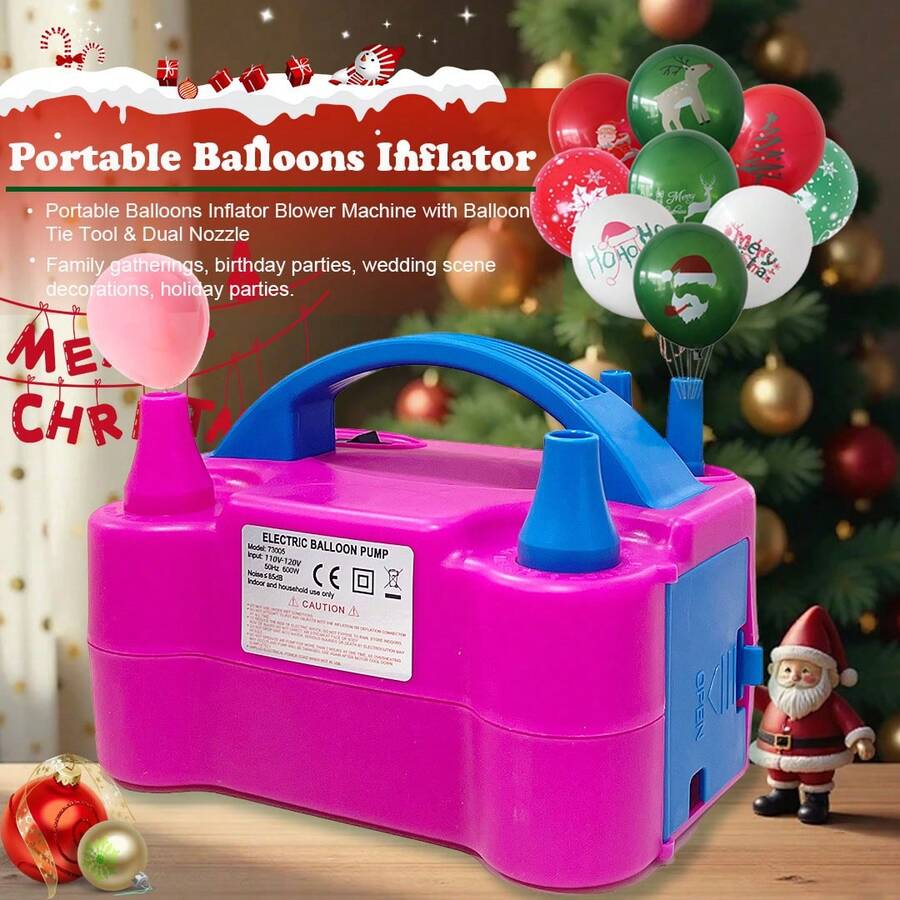 AOYI 迷你电动气球泵，600W 便携式双喷嘴电动气球充气机，适用于万圣节、圣诞节、生日、新年、婚礼派对装饰、房间装饰 - 美規A型插(110-127V) - 查看 1