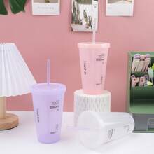 1pc 22oz Plastic Coffee Cup With Straw And Lid, Suitable For Parties, Drinking, Coffee, Mother's Day, Weddings, Birthdays, Bachelorette Parties, Gifts For Wife, Girlfriend, Family, Party Decor And Outdoor Activities - Multicolor - View 9