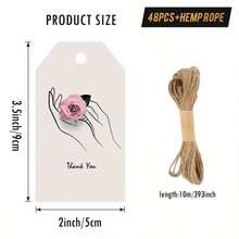 12/24/48pcs Thank You Gift Tags With Jute Twine - Elegant Minimalist Line Art Design, Hands Holding Pink Rose, Multiple Colors Available, Suitable For Birthday, Wedding, School Events, Gifting To Friends, Coworkers, Couples, Family | Floral Gift Tags | Durable Paper Tags, Cute Gift Tags - Multicolor - View 4
