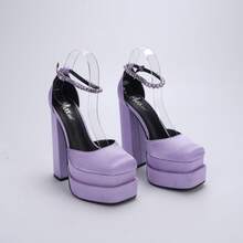 Women's Jewel Ankle Strap 6 Inch Block Heel Sandals With Square Toe And Slip-Resistant Outsole - Perfect For Parties! - 淺紫 - 查看 4