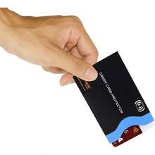 - portafolios delgada con bloqueo RFID de viaje para hombre, soporte minimalista para tarjetas de crdito de aluminio, se adapta a 6 tarjetas y ms, portafolios desplegable - Azul Marino - Ver 7