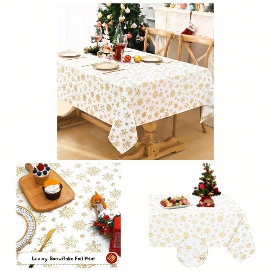 Kitchen Tablecloth - White-gold + 213.4 X 152.4 cm (Rectangular) - View 1