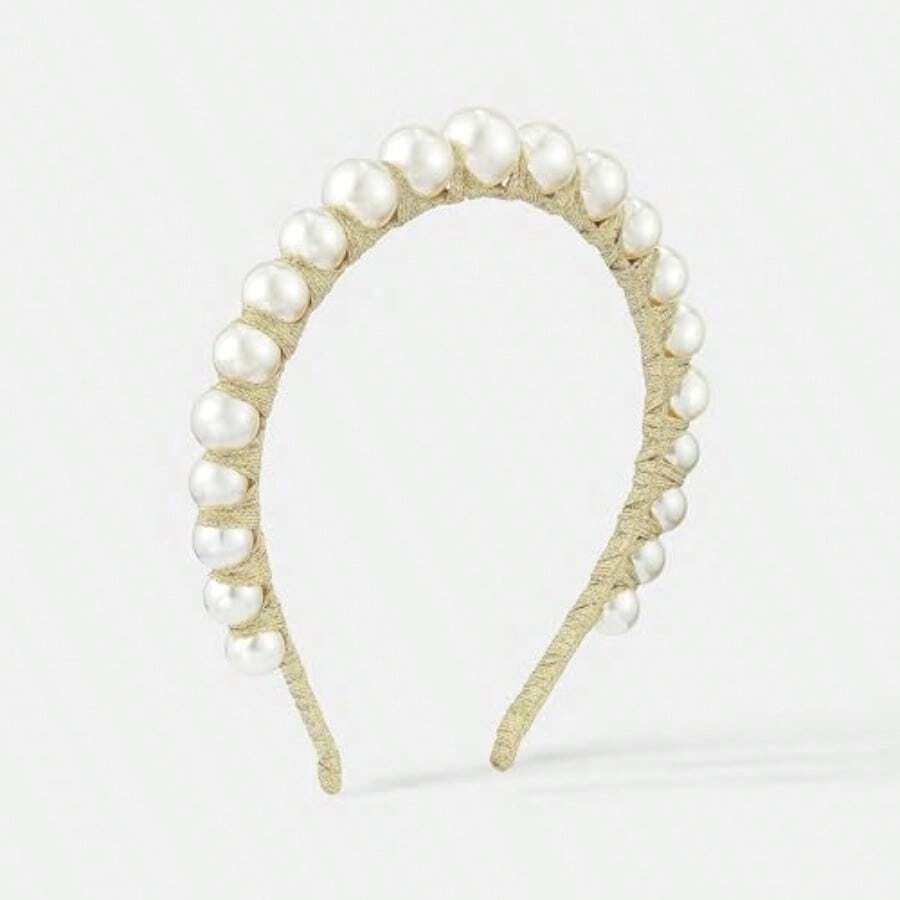 - Emma Pearl Statement Headband Large Pearl Fashion Headband For Women Bridal Hair Accessory Wedding Party Formal And Dressy Occasions - White - View 1