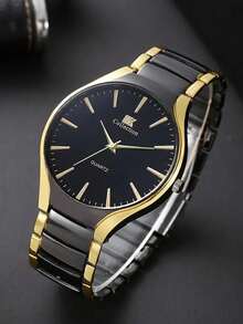 4 件时尚百搭休闲圆形情侣手表，简约钢表带石英表，搭配珠宝心形吊坠项链组合套装，情侣套装，适合婚礼、派对、节日、返校季、圣诞节和日常穿着，是送给情侣的最佳礼物套装。