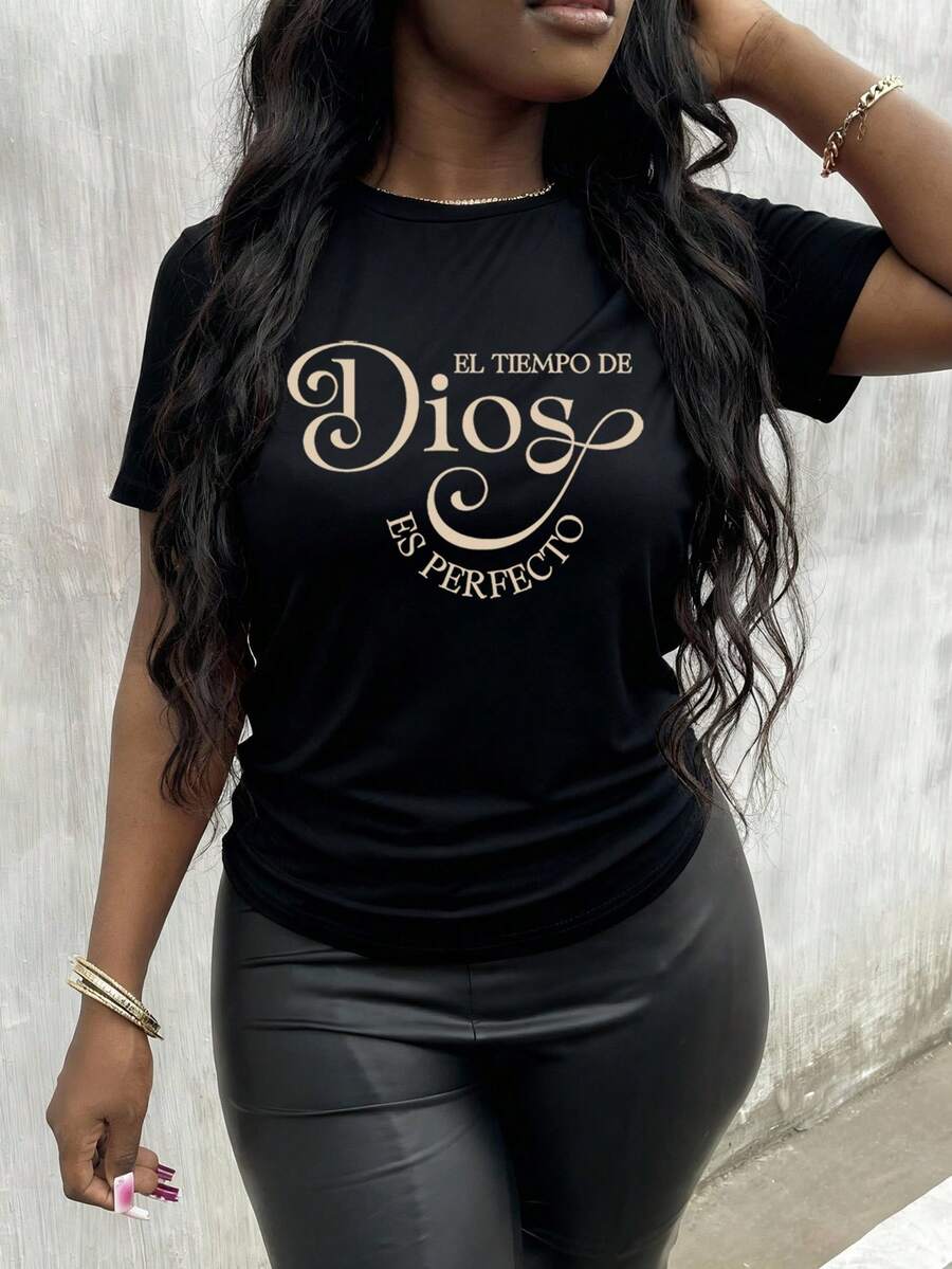 Howell Women's Printed Slogan Casual Top For Everyday Wear Black Summer - Black - View 1
