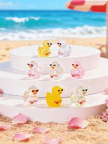 20个夜光迷你树脂鸭摆件，迷你鸭戴着心形太阳镜，上面写着“我爱你”，小动物装饰品，非常适合作为情人节礼物、DIY仙女花园、情人节装饰品、家居/办公桌摆件、感官玩具盒、收藏品、汽车内饰、生日派对礼物。 - 彩色 - 查看 9