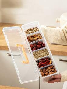 1pc Kitchen Cabinet Handheld Spice Storage Box 6-In-1 Set, Plastic Airtight Seasoning Container, Condiment Organizer